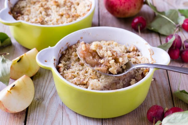 istock Apple crumble on wooden table 1298168770