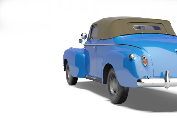 istock 3d rendering blue car with roof with leather back view on white background with shadow 1298169003