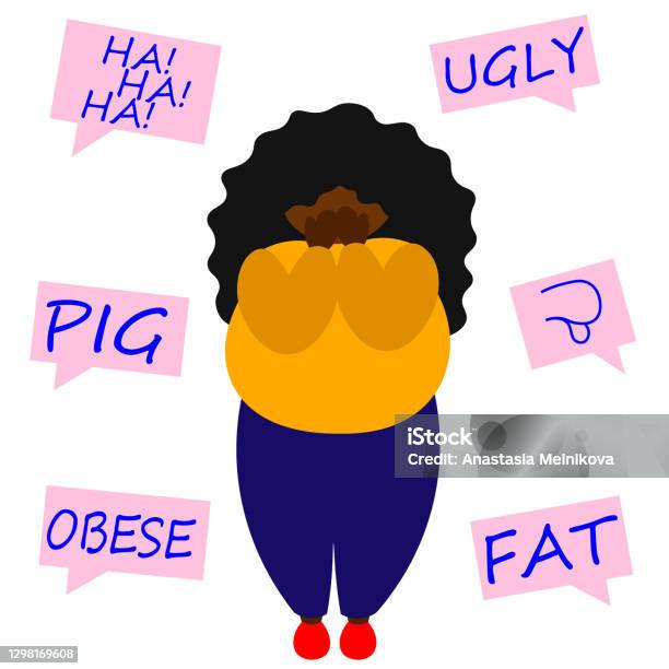 A Black Fat Women Listens To Insults And Cries Stock Illustration