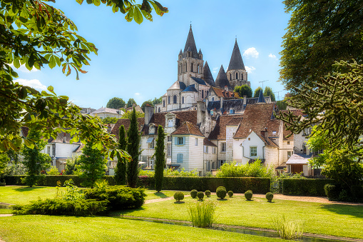 From the Public Garden in Loches, Loire Valley, France, looking towards the Church of Saint-Ours
