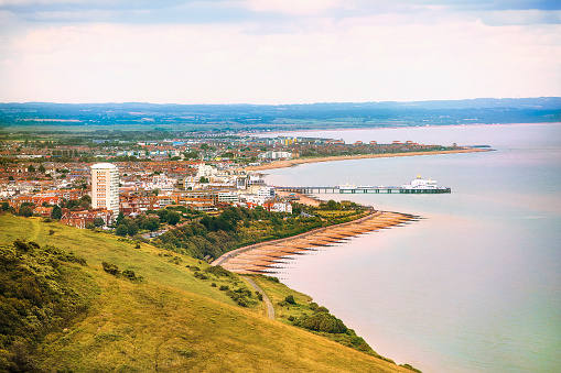 View of Eastbourne from Beachy Head, East Sussex, England
