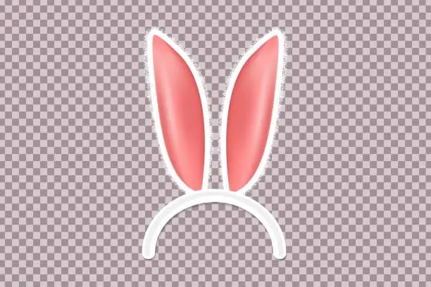 Vector illustration of Vector realistic isolated bunny ears for template and layout decoration on the transparent background. Concept of Happy Easter.