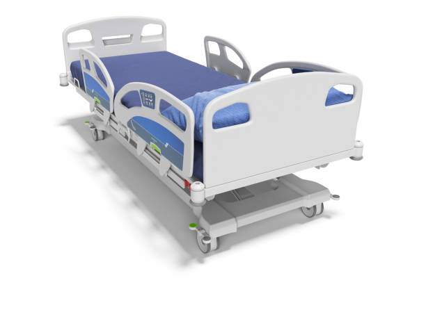 istock Modern hospital bed with lifting mechanism on the control panel 3d render on white background with shadow 1298172403