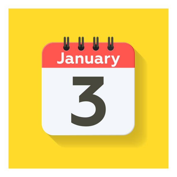 3 января - ежедневная значок календаря в плоском стиле дизайна. желтый фон. - isolated isolated on yellow yellow background single object stock illustrations
