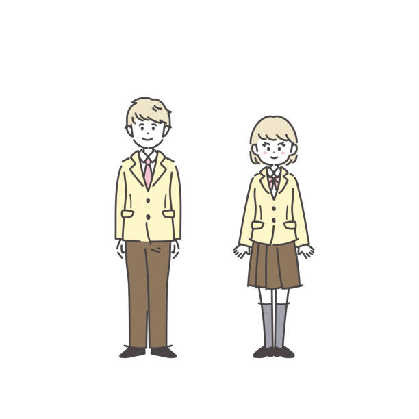 It is an illustration of male and female students lined up. Vector. It is an illustration of male and female students lined up. Vector. japanese boy uniform cartoon stock illustrations
