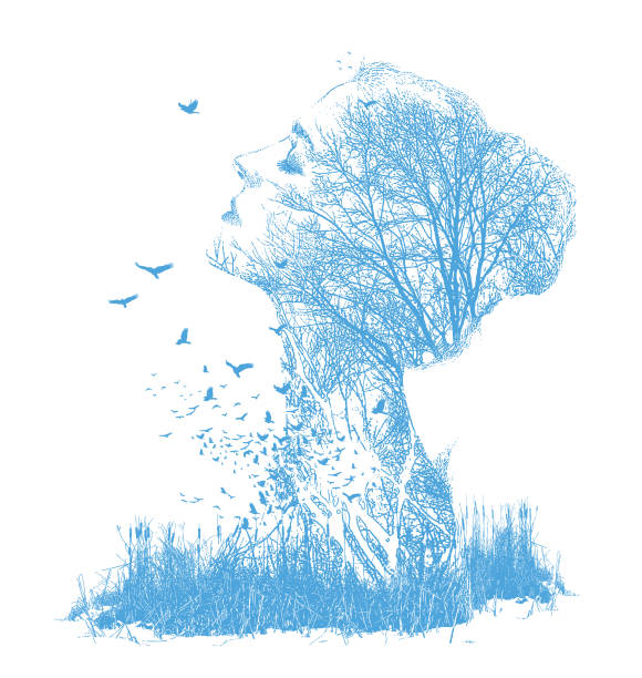istock Multiple exposure of woman, trees and birds 1298174876