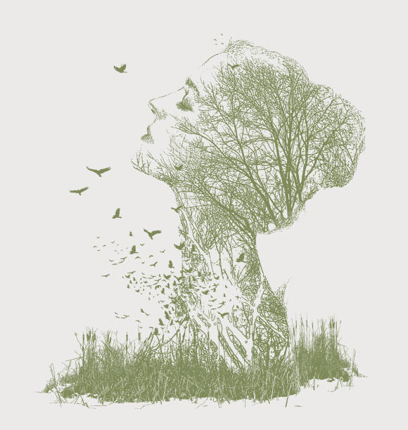 istock Multiple exposure of woman, trees and birds 1298174886