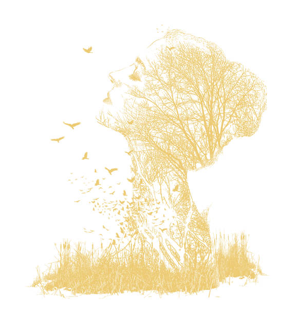istock Multiple exposure of woman, trees and birds 1298174890