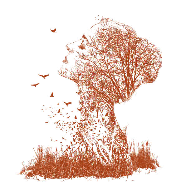 istock Multiple exposure of woman, trees and birds 1298174896