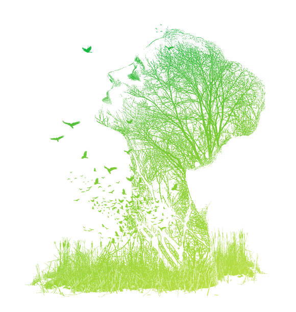 istock Multiple exposure of woman, trees and birds 1298174899