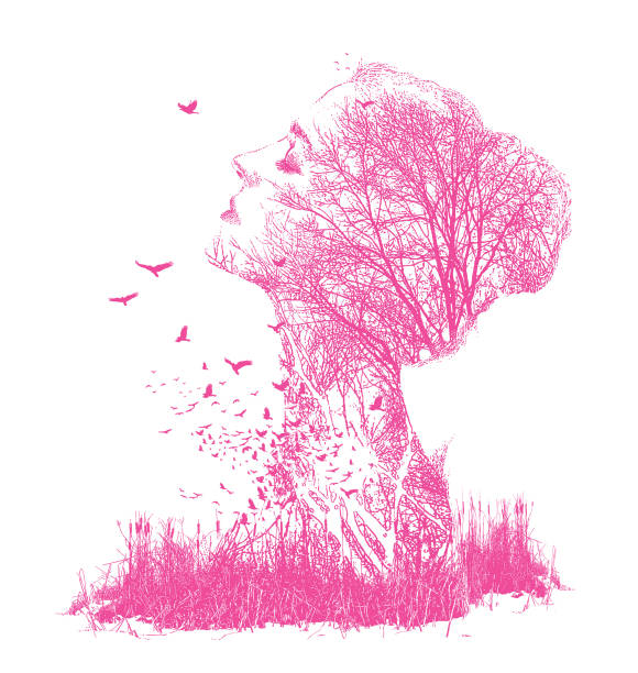 istock Multiple exposure of woman, trees and birds 1298174900