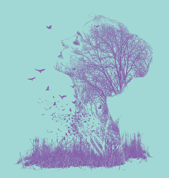 istock Multiple exposure of woman, trees and birds 1298174915