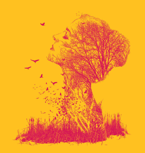 istock Multiple exposure of woman, trees and birds 1298174917