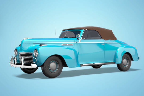 istock 3d rendering blue classic convertible leather car isolated on blue background with shadow 1298174980