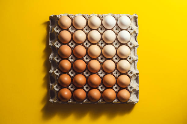 istock Box of eggs on yellow background 1298175417