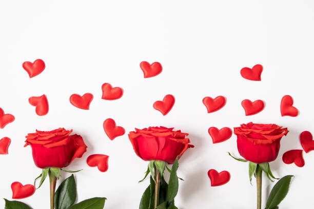 istock Frame from red hearts and roses on a white background. Valentine's day greeting card. Layout with place for text. 1298178128