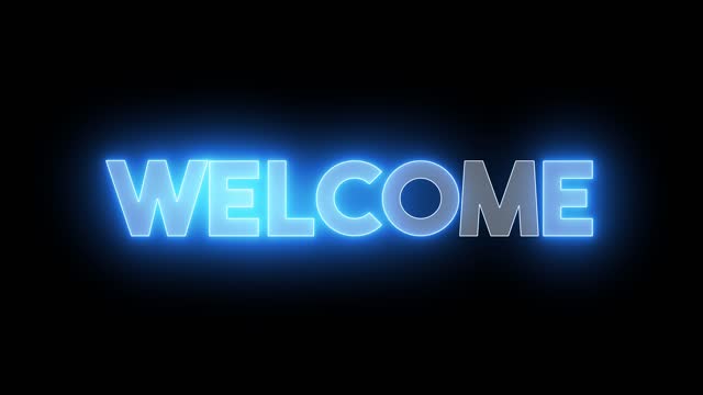 Text of Welcome with glowing, neon light.