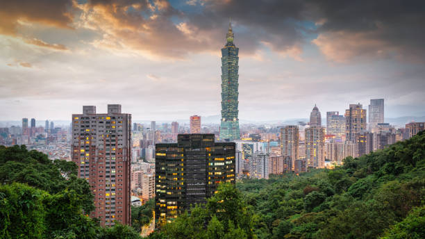 istock Taiwan Taipei Skyline at Night Panorama 1298180267