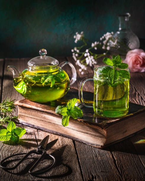 marokańska herbata miętowa, afryka północna herbata miętowa maghrebi z zieloną herbatą - mint leaf peppermint green zdjęcia i obrazy z banku zdjęć