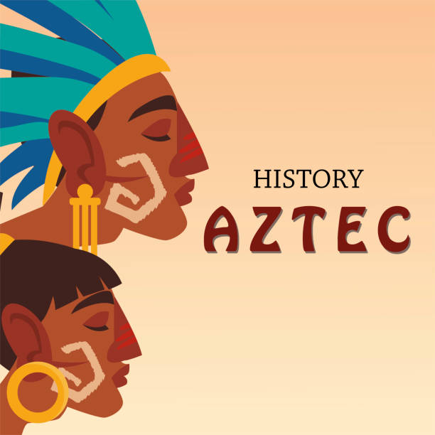 ilustraciones, imágenes clip art, dibujos animados e iconos de stock de guerreros hombres perfil personajes historia azteca cartel - guerrero azteca