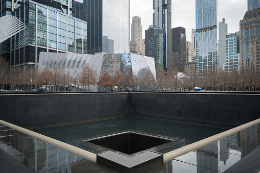 Manhattan, New York. January 22, 2021. National September 11 Memorial at the World Trade Center in Lower Manhattan.