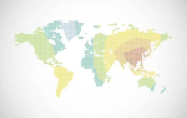 Vector illustration of Colored Dotted World Map