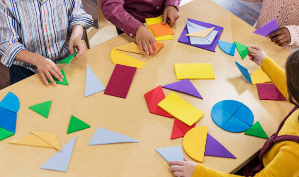 istock Children in school with geometric shapes 1298193286