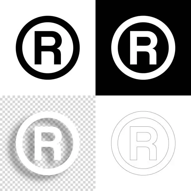 Vector illustration of Registered trademark. Icon for design. Blank, white and black backgrounds - Line icon