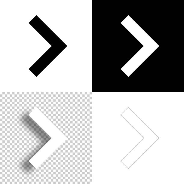 Chevron right. Icon for design. Blank, white and black backgrounds - Line icon Icon of "Chevron right" for your own design. Four icons with editable stroke included in the bundle: - One black icon on a white background. - One blank icon on a black background. - One white icon with shadow on a blank background (for easy change background or texture). - One line icon with only a thin black outline (in a line art style). The layers are named to facilitate your customization. Vector Illustration (EPS10, well layered and grouped). Easy to edit, manipulate, resize or colorize. And Jpeg file of different sizes. chevron stock illustrations