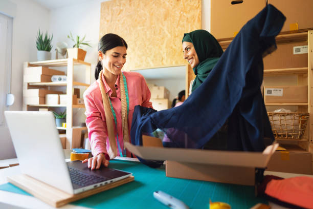 istock Muslim women working e-commerce business from home office 1298198904