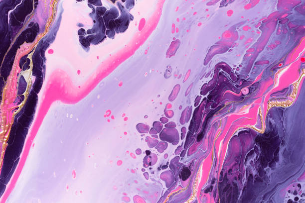 istock Neon pink bubbles and purple waves. Fluid Art. Marble effect background or texture 1298199133