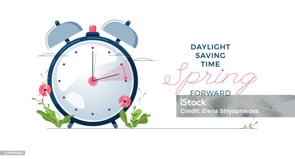 Daylight Saving Time Banner The Clocks Moves Forward One Hour Spring Clock  Changes Concept Modern Flat Design Cartoon Vector Illustration Stock  Illustration - Download Image Now - iStock