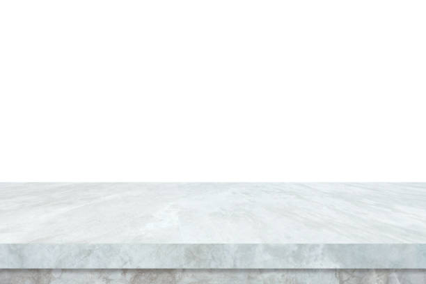 istock Empty white marble stone table isolated on white background, banner, table top, shelf, counter design for food, product display montage backdrop, template 1298204234