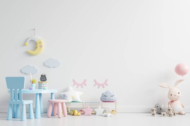 istock Mock up wall in the children's room in white wall background. 1298207783