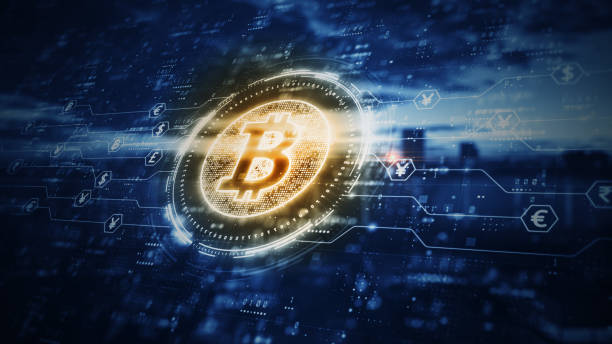 istock Bitcoin blockchain cryptocurrency digital encryption, Digital money exchange, Technology global network connections background concept. 3D Rendering 1298212435