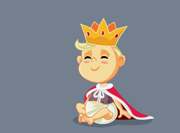 ilustrações de stock, clip art, desenhos animados e ícones de funny king baby with gold crown and mantle - royal baby