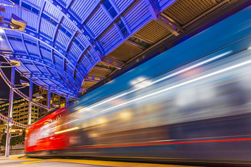 Urban Train at night with light trails