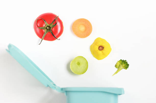 istock Food waste and trash can on white background close-up 1298218190