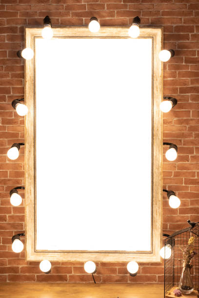 istock Vintage style make up mirror with light with empty space clipping path in middle 1298226828