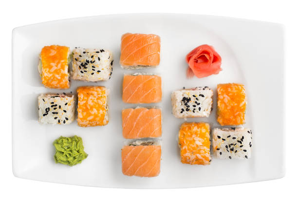 istock Japan sushi rolls isolated on white background. Restaurant serving concept. 1298230243