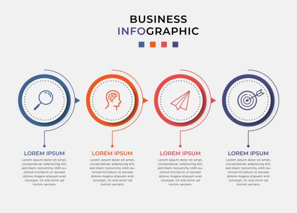 Minimal Business Infographics template. Timeline with 4 steps, options and marketing icons Minimal Business Infographics template. Timeline with 4 steps, options and marketing icons .Vector linear infographic with two circle conected elements. Can be use for presentation. number 4 stock illustrations
