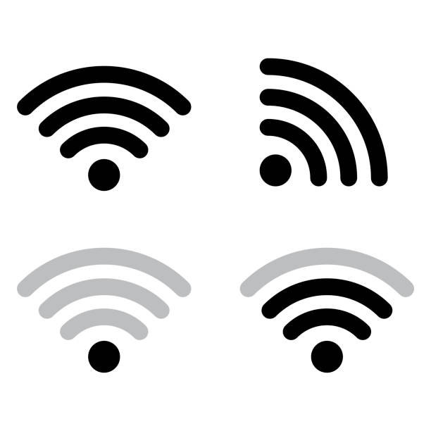 wifiアイコン付きのアイコン。通信アイコンセット。 ラップトップフラットベクトルイラスト。ストック画像。eps 10. - wifi zone点のイラスト素材／クリップアート素材／マンガ素材／アイコン素材