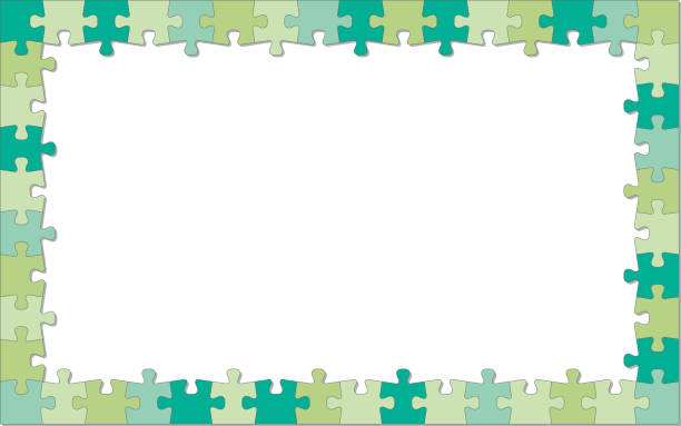 Frame made of green jigsaw puzzle. background illustration puzzle borders stock illustrations