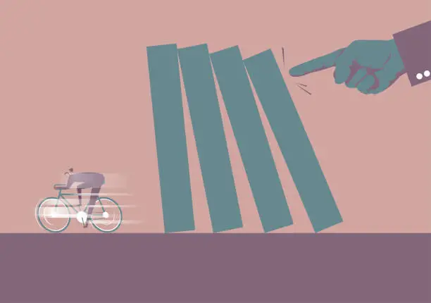 Vector illustration of Economic depression, businessmen ran away on bicycles.