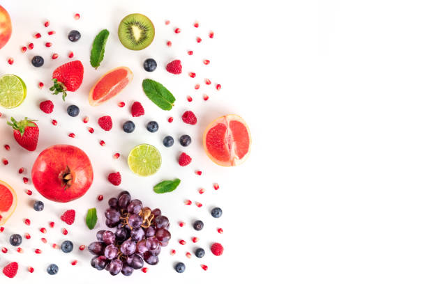 istock Fresh fruit, shot from the top on a white background 1298239439