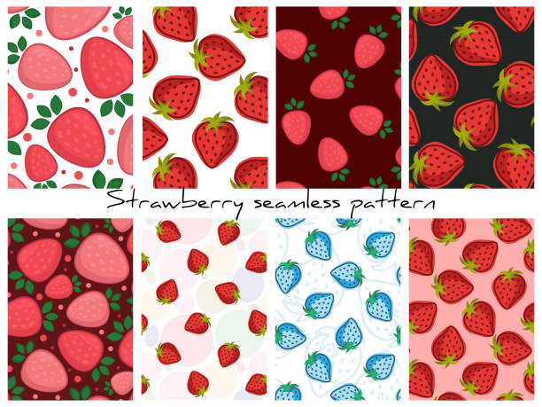Set Of Vector Strawberry Patterns Berry Backgrounds For Wrapping Paper  Fabric Packaging Textile Stock Illustration - Download Image Now - iStock