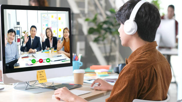 istock Virtual video conference, Work from home, Brainstorm planing teamwork, Asian business team making video call by web, Group of asia team online telecommunication meeting by computer 1298244873