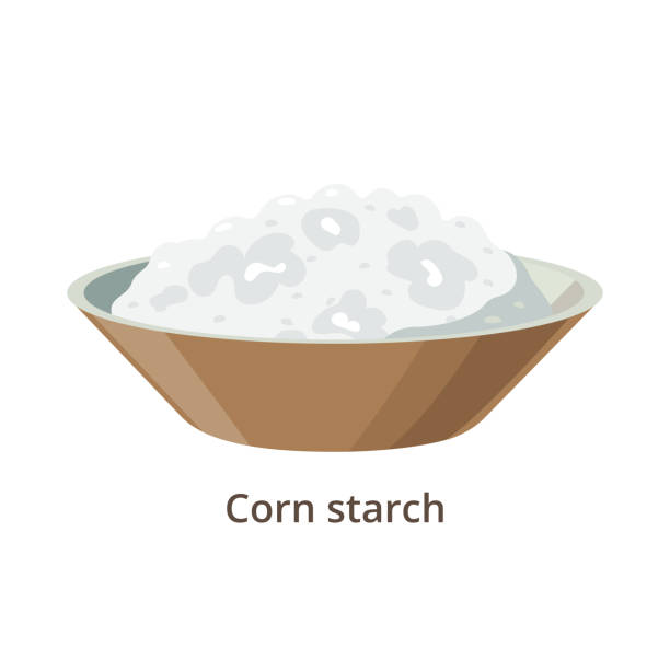 ilustraciones, imágenes clip art, dibujos animados e iconos de stock de almidón de maíz, almidón de maíz - ilustración vectorial en diseño plano aislado sobre fondo blanco - starch