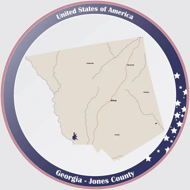 Vector illustration of Map of Jones County in Georgia