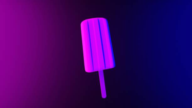 istock Popsicle on an abstract light effect purple and blue wallpaper 3D render. Horizontal illustration background. 1298247365